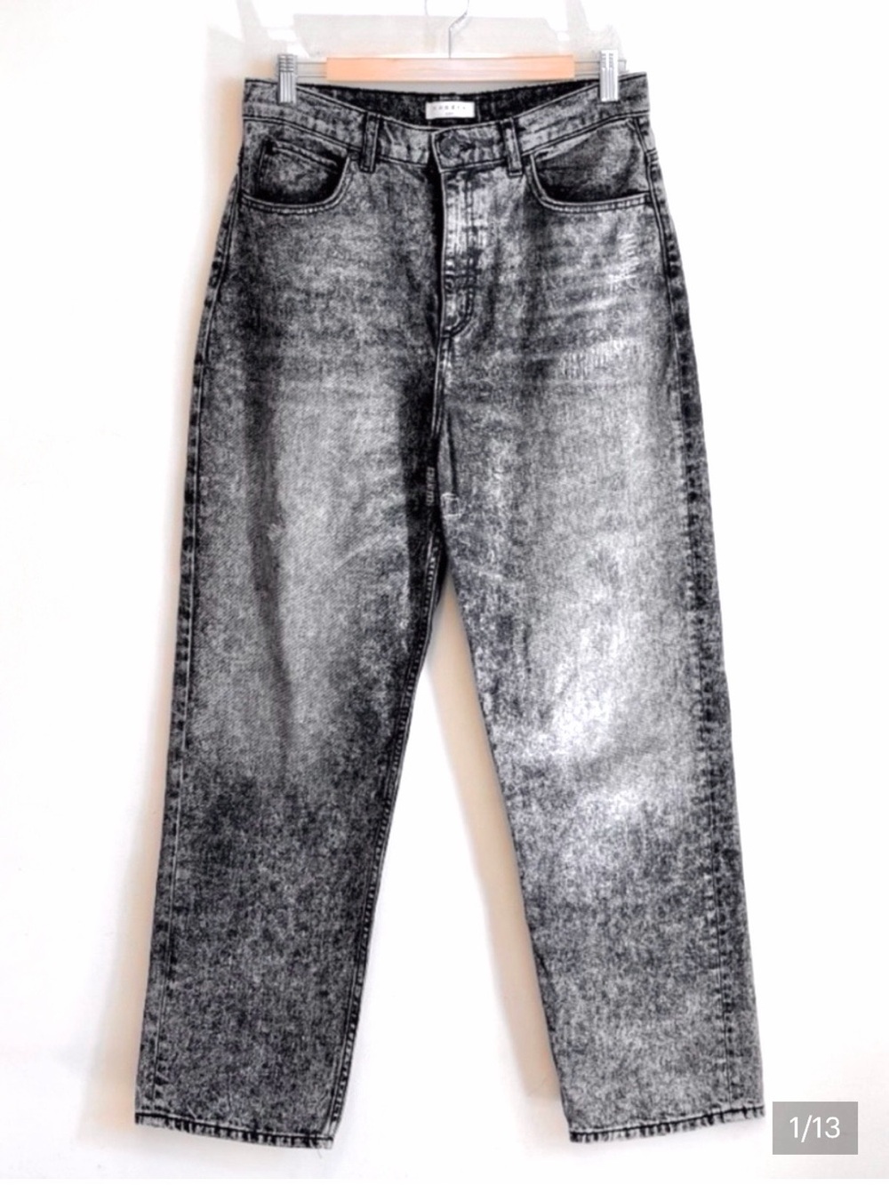 Sandro High Waist Acid Washed Straight Leg Jeans Grey/Black Size 42 (10)
